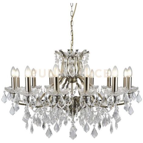 Lampadario Paris 12Lt - Metallo ottone anticato e cristallo trasparente