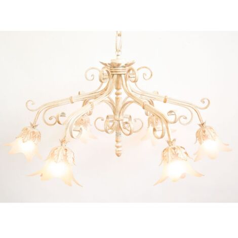 LAMPADARIO PARIS 6 LUCI IN FERRO BATTUTO CRUCCOLINI LANTERNE LAMPADE AVORIO