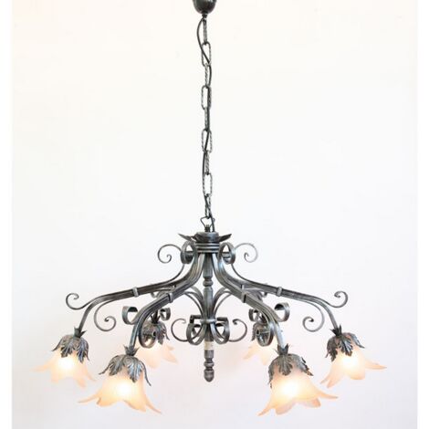 LAMPADARIO PARIS 6 LUCI IN FERRO BATTUTO CRUCCOLINI LANTERNE LAMPADE NERO