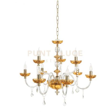 LAMPADARIO PATRICIA 9 LUCI ATTACCO E14 COLORE AMBRA D.88CM