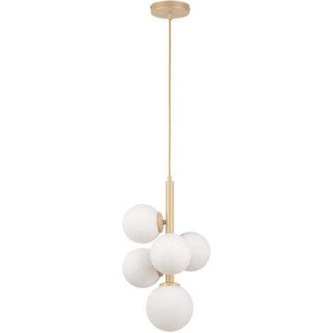 Lampadario Perla oro Sigma 5sfere vetro bianco G9 moderno