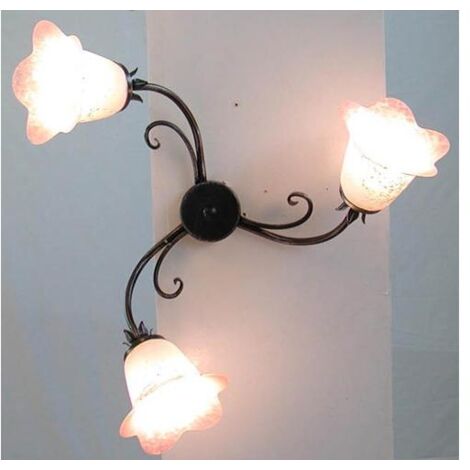 LAMPADARIO PLAFONIERA ELICA 3 LUCI NERO-ARGENTO FERRO BATTUTO LANTERNA APPLIQUE