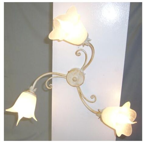 LAMPADARIO PLAFONIERA ELICA A 3 LUCI AVORIO-ORO FERRO BATTUTO LANTERNA APPLIQUE