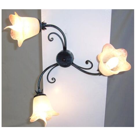 LAMPADARIO PLAFONIERA ELICA A 3 LUCI NERO-VERDE FERRO BATTUTO LANTERNA APPLIQUE