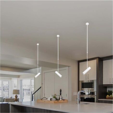 Lampadario Portafaretto A Sospensione Cilindro Gu10 Asta Regolabile Bianco 209b