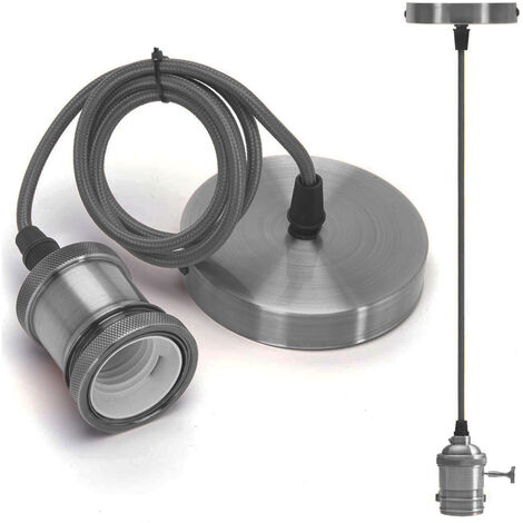 Lampadario Portalampada a Sospensione 2 M Vintage Grigio Effetto Metallo E27 60W