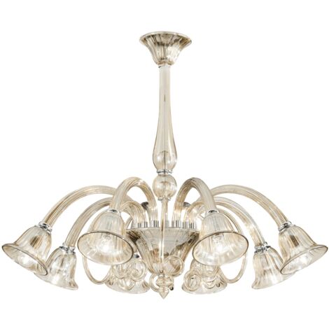 "Lampadario POSEIDON in vetro champagne con otto diffusori"
