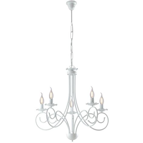 Lampadario Provenzale Candelabro 5 Luci Ferro Battuto Bianco Shabby Serie Alma - Bianco Shabby