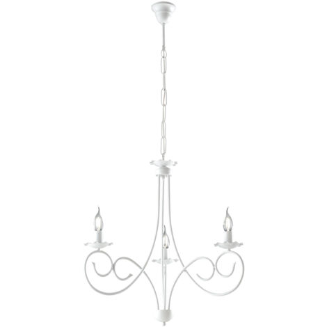 BONETTI ILLUMINA Lampadario Provenzale Candelabro Alma 3 Luci Ferro Battuto Bianco Shabby