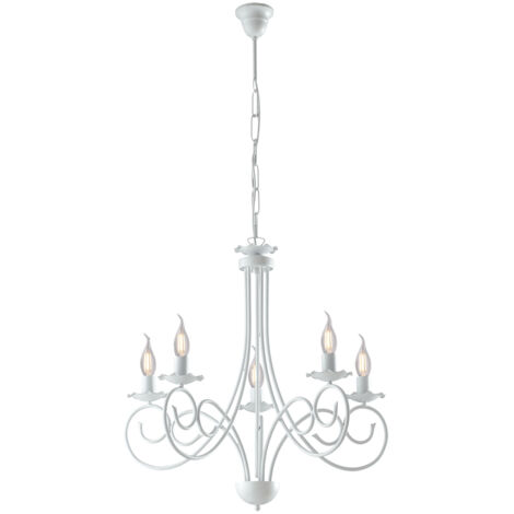 BONETTI ILLUMINA Lampadario Provenzale Candelabro Alma 5 Luci Ferro Battuto Bianco Shabby