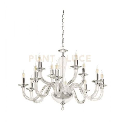 LAMPADARIO RAVEL 12 LUCI ATTACCO E14 CRISTALLO E CROMO D.82CM