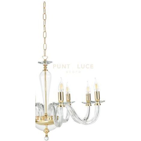 LAMPADARIO RAVEL 12 LUCI ATTACCO E14 CRISTALLO E ORO D.82CM