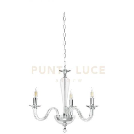 LAMPADARIO RAVEL 3 LUCI ATTACCO E14 CRISTALLO E CROMO D.60CM