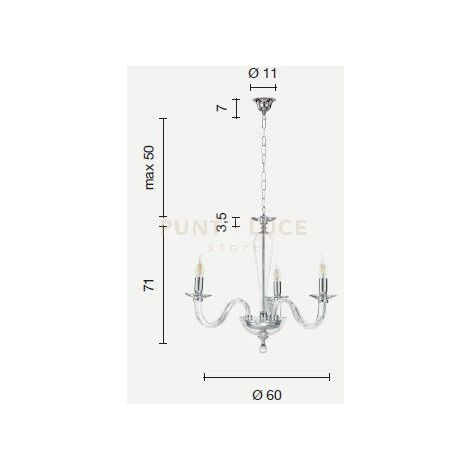 LAMPADARIO RAVEL 3 LUCI ATTACCO E14 NERO E CROMO D.60CM