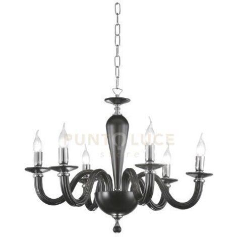 LAMPADARIO RAVEL 6 LUCI ATTACCO E14 NERO E CROMO D.70CM