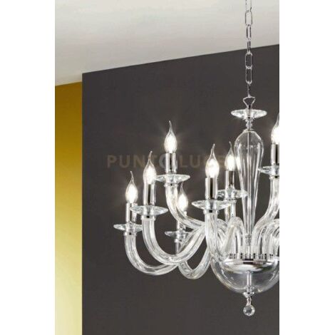 LAMPADARIO RAVEL 8 LUCI ATTACCO E14 CRISTALLO E CROMO D.82CM