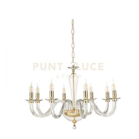 LAMPADARIO RAVEL 8 LUCI ATTACCO E14 CRISTALLO E ORO D.82CM