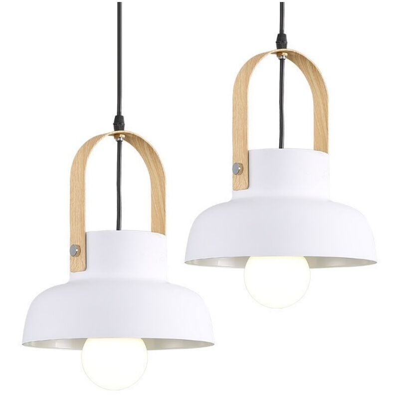 Image of Wottes - Lampada a Sospensione Retrò Lampadario da Soffitto in Legno Metallo Plafoniera Regolabile Bianco 2 Pezzi