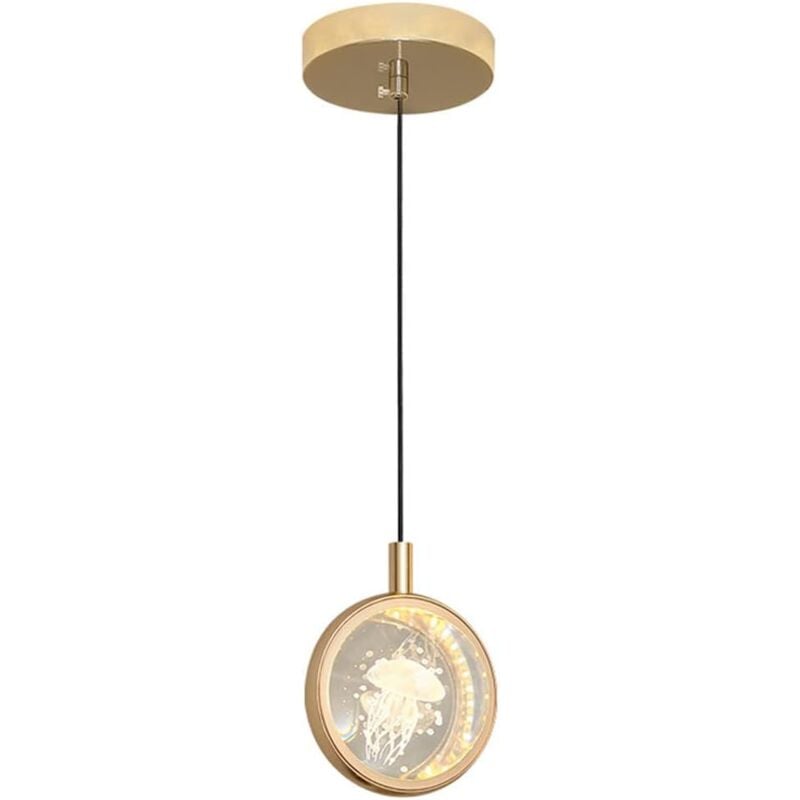 Image of Lampadario rotondo minimalista, lampadario con sorgente luminosa a tre colori, lampadario moderno a una testa in oro, decorazione d'interni, adatto