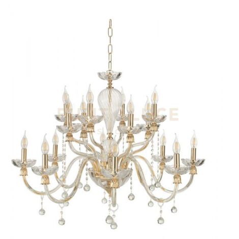 LAMPADARIO ROXANNE 16 LUCI ATTACCO E14 D.96CM ORO E TRASPARENTE