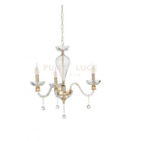 LAMPADARIO ROXANNE 3 LUCI ATTACCO E14 D.65CM ORO E TRASPARENTE