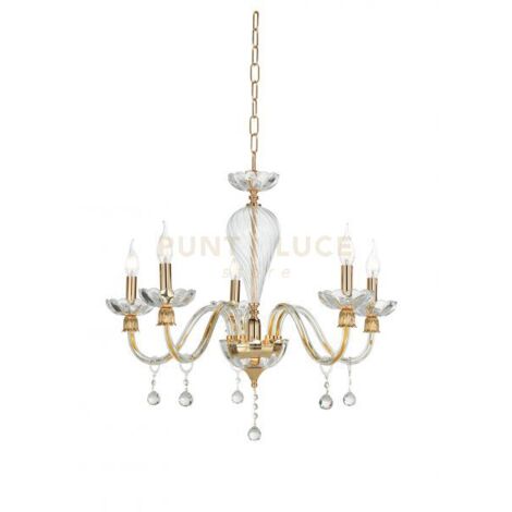 LAMPADARIO ROXANNE 5 LUCI ATTACCO E14 D.73CM ORO E TRASPARENTE
