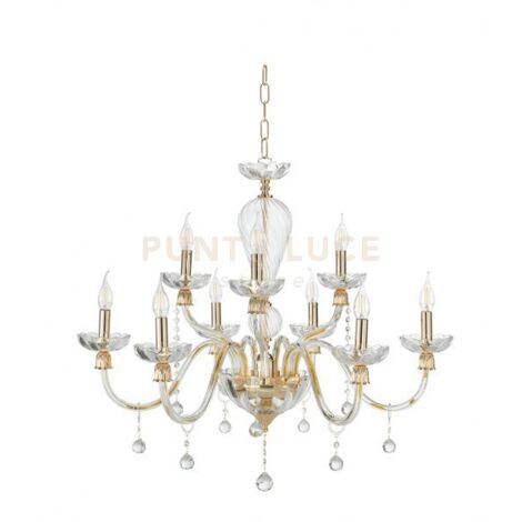 LAMPADARIO ROXANNE 9 LUCI ATTACCO E14 D.86CM ORO E TRASPARENTE