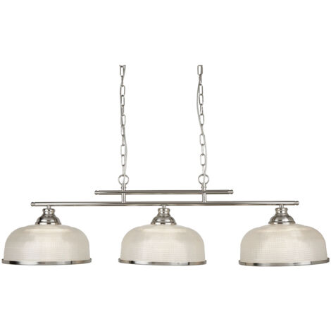 Lampadario Rustico Bistrot Ii Acciaio Argento Vetro Trasparente 3 Luci E27