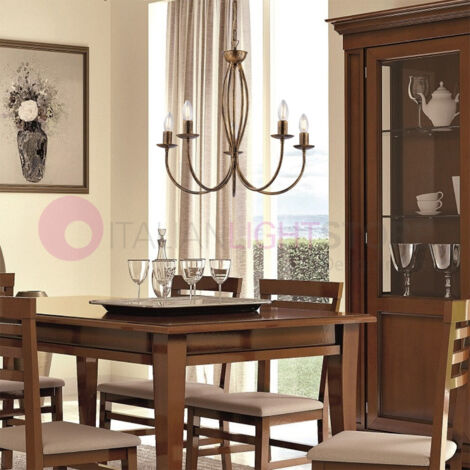 BONETTI ILLUMINA Lampadario Rustico Botte 5 Luci In Ferro Battuto Marrone E Oro