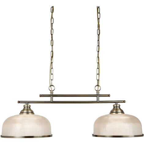 Lampadario Rustico-Country Bistrot Ii Acciaio Ottone Vetro 2 Luci E27