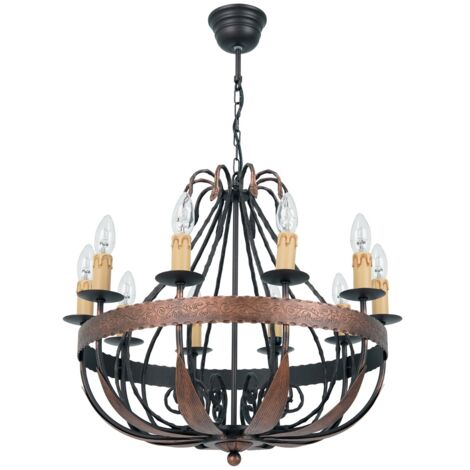 Lampadario rustico Loara 10 luci E14 15W rame Luminex
