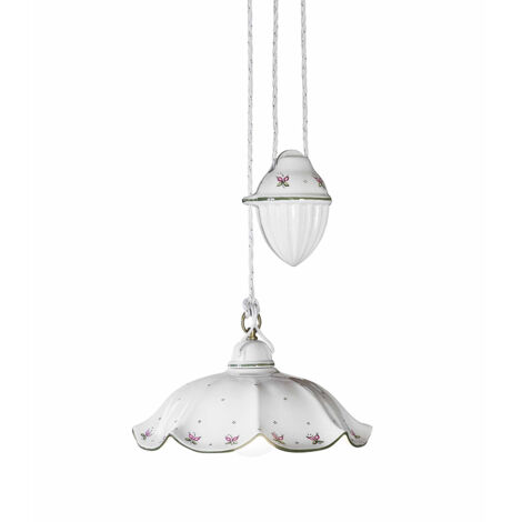 Lampadario Saliscendi Classico Belluno Ceramica E Ottone Decorato 1 Luce E27