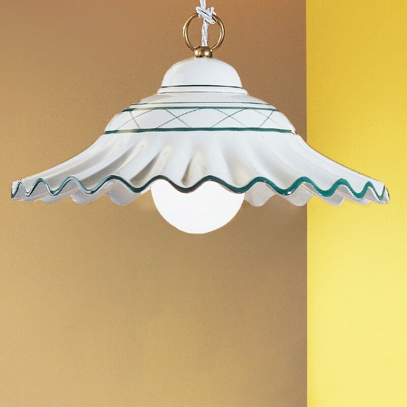 Image of Lampadario saliscendi Due P Illuminazione 2382 s e27 led ceramica lampada soffitto sospensione, ceramica-gesso con bordo verde