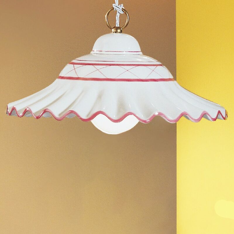 Image of Lampadario saliscendi Due P Illuminazione 2382 s e27 led ceramica lampada soffitto sospensione, ceramica-gesso con bordo rosso