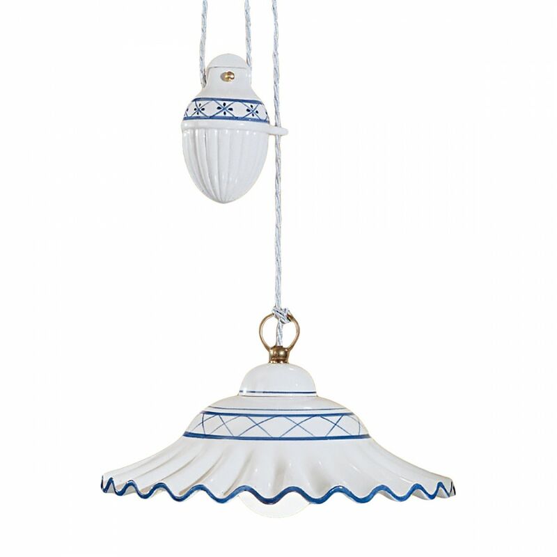 Image of Lampadario saliscendi Due P Illuminazione 2382 s e27 led ceramica lampada soffitto sospensione, ceramica-gesso con bordo blu