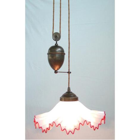 LAMPADARIO SALISCENDI MURANO 1 LUCE IN FERRO BATTUTO CRUCCOLINI ROSSO O BLU