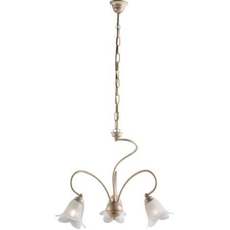 Lampadario salotto in ferro Avorio Oro tre luci paralumi 50x h46 cm