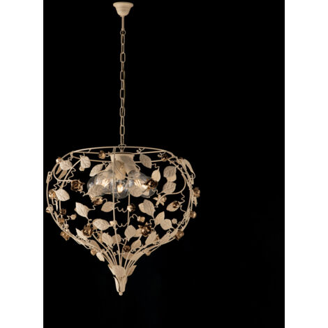 Lampadario Shabby Chic Bella Metallo Avorio Oro 5 Luci E27