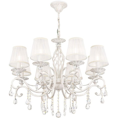 Lampadario Shabby Chic Grace Metallo Bianco 8 Luci Diffusori Bianchi