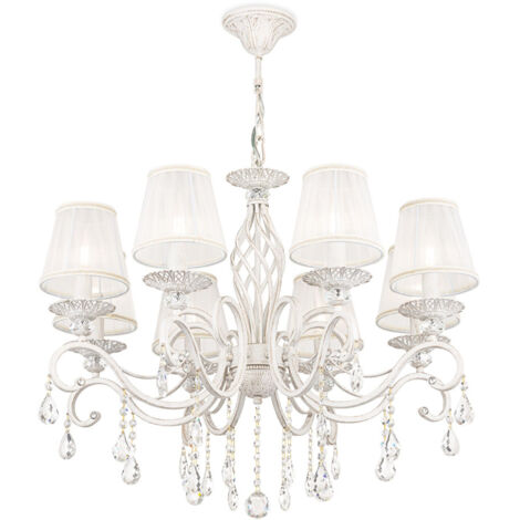 Lampadario Shabby Chic Grace Metallo Bianco 8 Luci Diffusori Bianchi