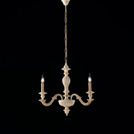 Lampadario Shabby Chic Leonardo Legno Avorio Oro 3 Luci E14