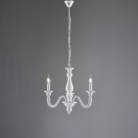 Lampadario Shabby Chic Lucca Legno Bianco 3 Luci E14