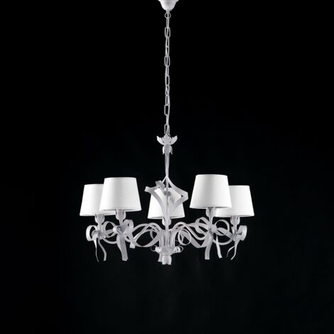 Lampadario Shabby Chic Lucy Bianco 5 Luci E14 - Bianco Shabby