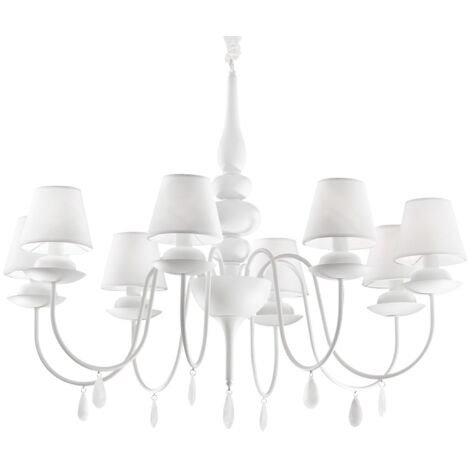 Lampadario Shabby Chic-Provenzale Blanche Metallo Bianco 8 Luci E14
