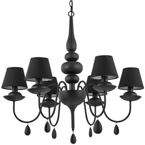 Lampadario Shabby Chic-Provenzale Blanche Metallo Nero 6 Luci E14