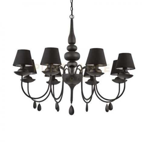 Lampadario Shabby Chic-Provenzale Blanche Metallo Nero 8 Luci E14