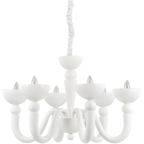 Lampadario Shabby Chic-Provenzale Bon Bon Metallo Bianco 6 Luci