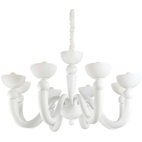 Lampadario Shabby Chic-Provenzale Bon Bon Metallo Bianco 8 Luci