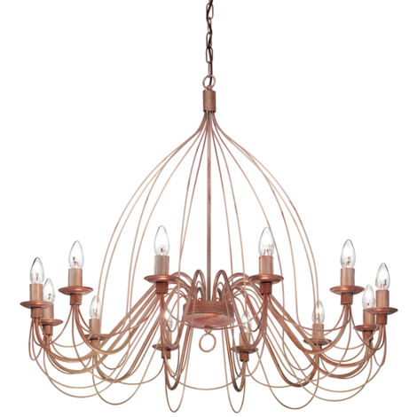 Lampadario Shabby Chic-Provenzale Corte Metallo Corten 12 Luci E14