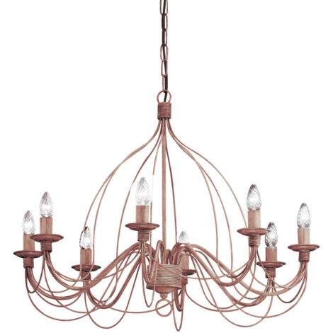Lampadario Shabby Chic-Provenzale Corte Metallo Corten 8 Luci E14